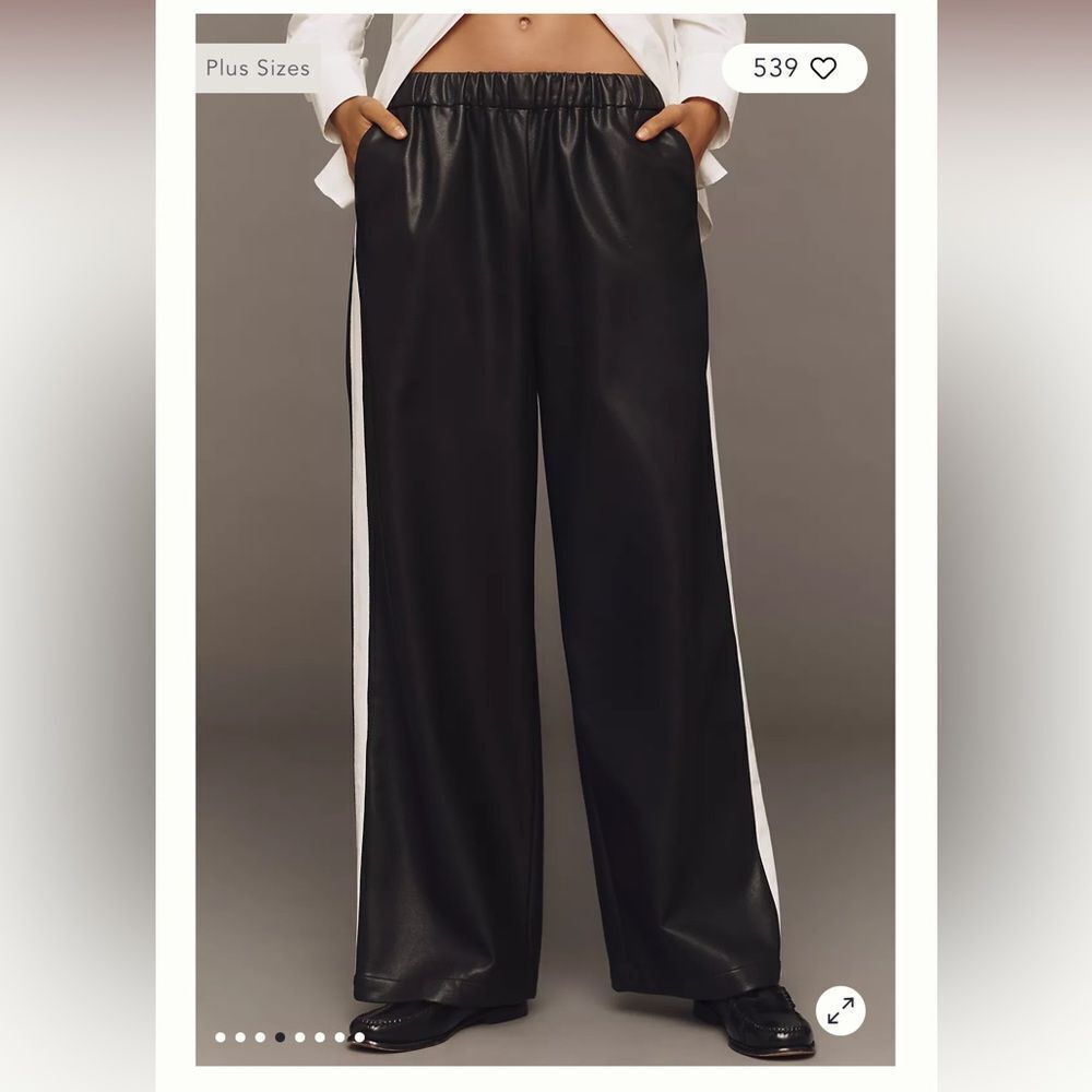 Anthropologie Black Wide-Leg Track Pants with White Side Stripe - Picture 3 of 12